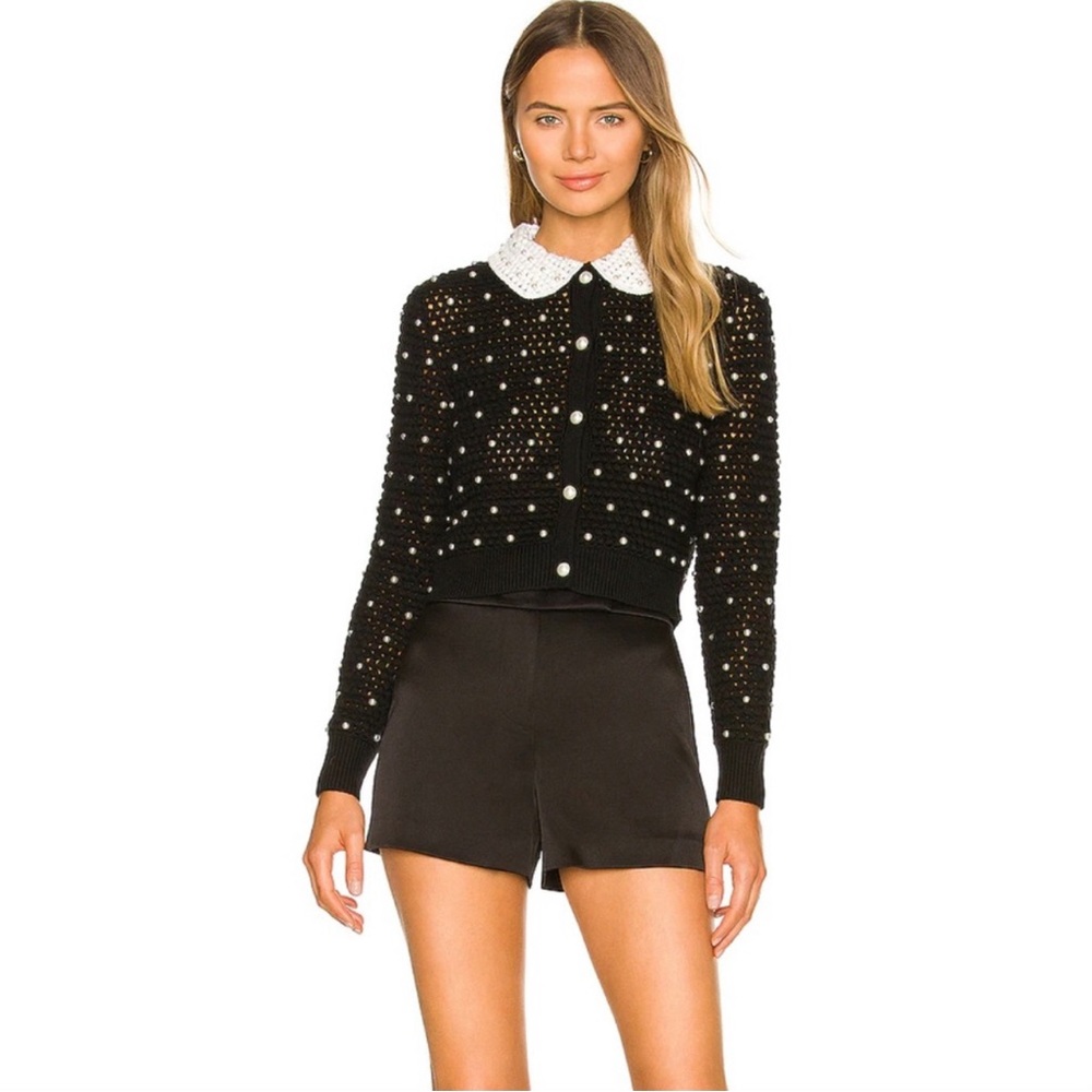 Alice + Olivia $595 CollinsPearl Embellished Cardigan Size L